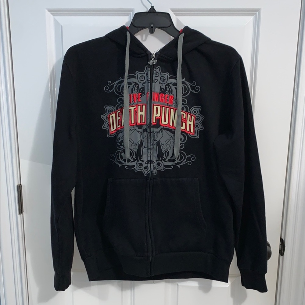Black XL Five Finger Death Punch Zip Up Hoodie
